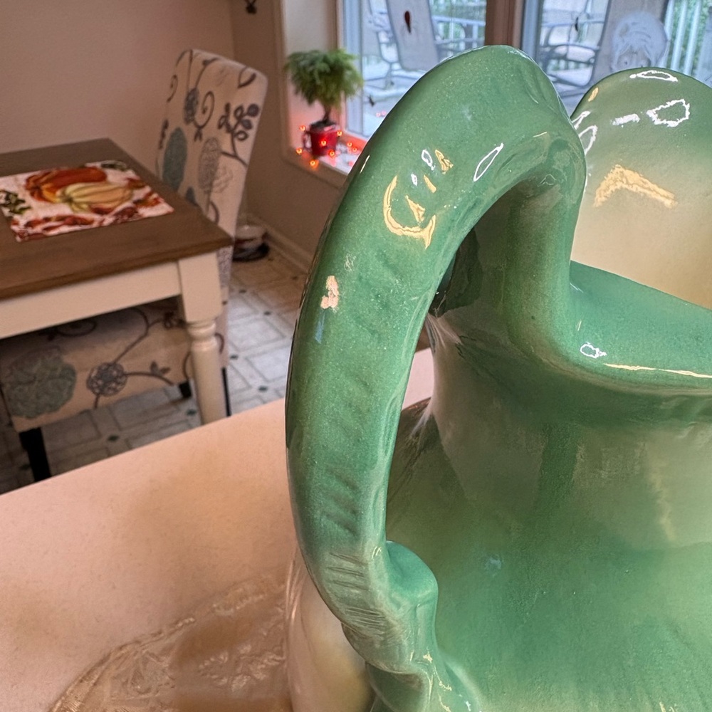 Vintage Mayfayre Staffordshine Green and Cream Floral Ceramic Pitcher - Picture 4 of 8